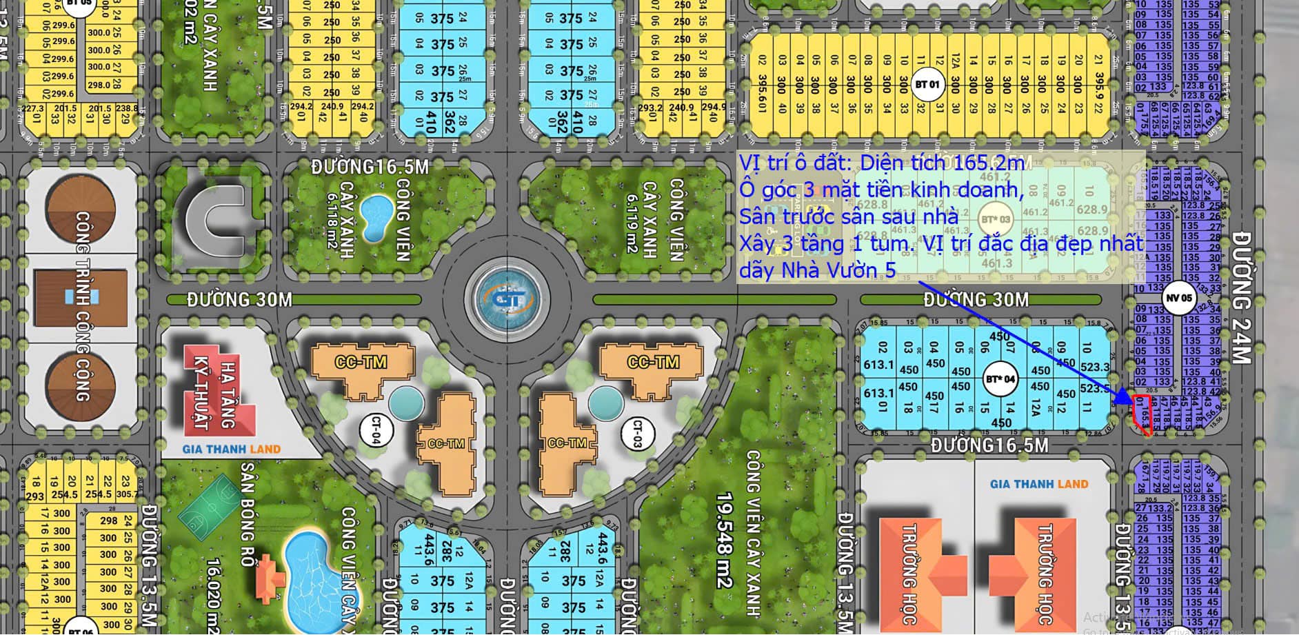 Căn góc Nhà vườn NV5-01 Hud Mê Linh 165m 1 Vi tri can NV5 01