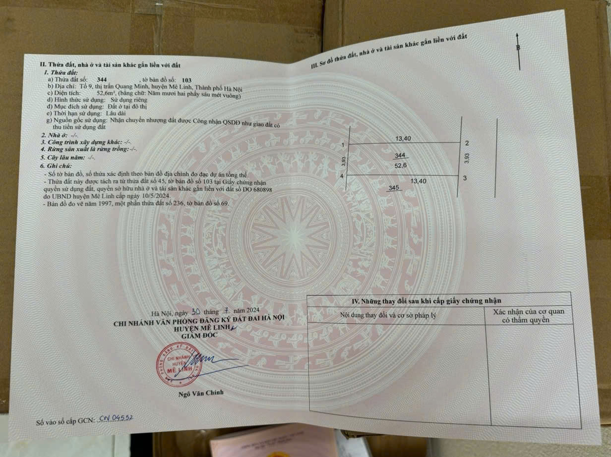 Bán 52m Full thổ cư TT Quang Minh Mê Linh 4 dat tho cu quang minh 52 6m